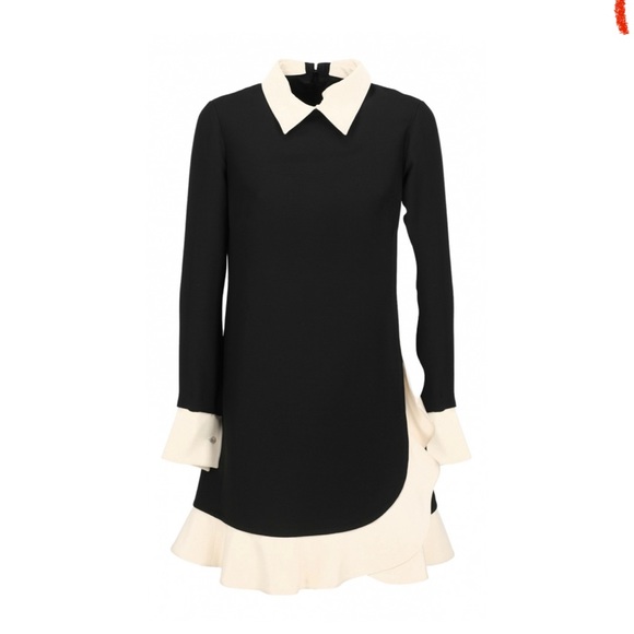 Chicwish Dresses & Skirts - NWOT Black dress with white ruffles and collar long sleeve